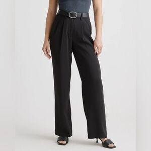 Quince Women's Stretch Crepe Pleated Wide Leg Pants - 30"  Black 4